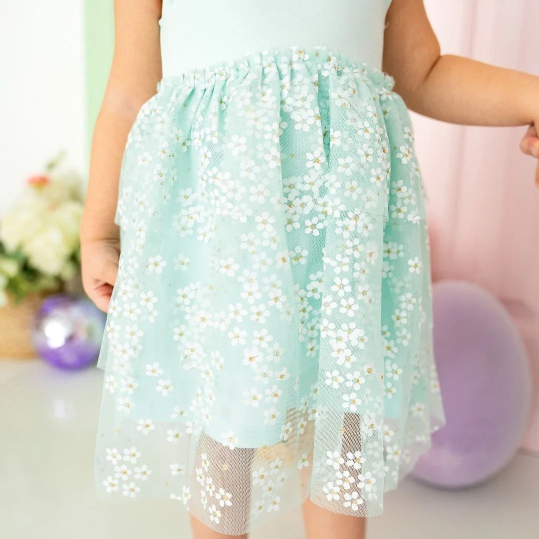 aqua tiered mini dress Sweet Wink Toddler Girls Aqua Ditsy Daisy Easter Tiered Short Sleeve Tutu Dress