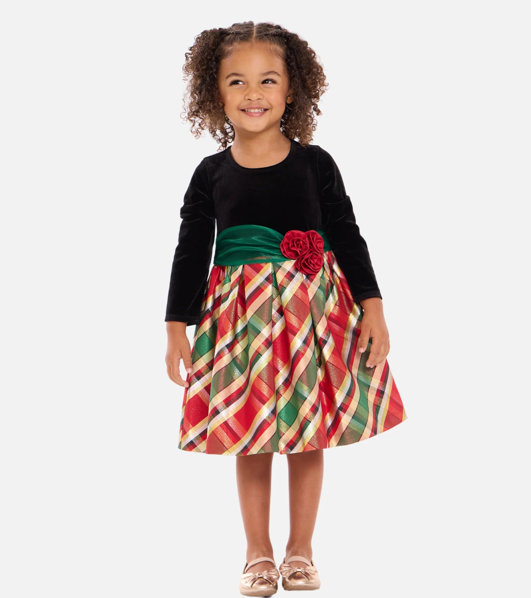 Flared Plaid Dress With Rose by Bonnie Jean – P. Cottontail & Co