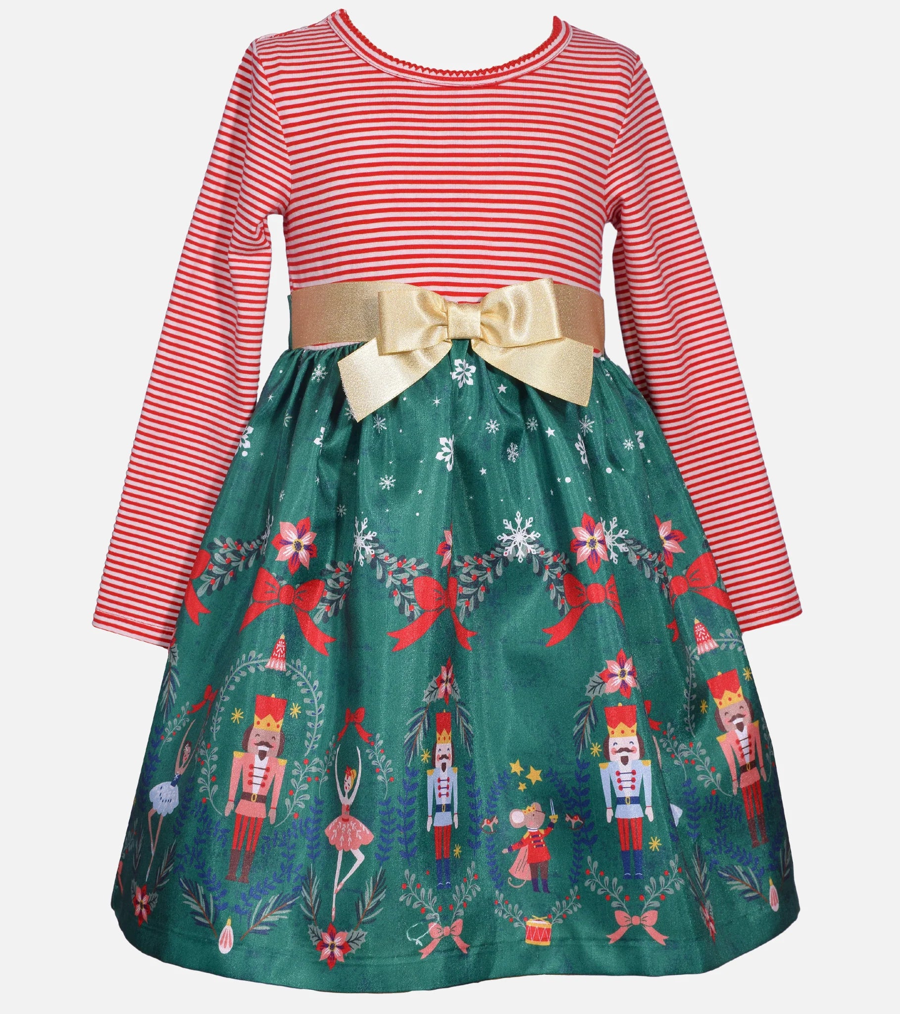Bonnie Jean Toddler Girls Striped Nutcracker Printed Dress, Green, 2T