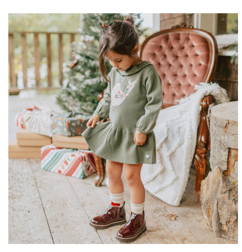 Green Birdy Knitted Dress Baby by Souris Mini 9-12 Months Green Birdy Knitted Dress Baby by Souris Mini 9-12 Months