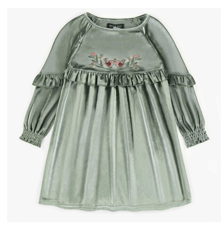 Green Crushed Velvet Dress by Souris Mini 8 Green Crushed Velvet Dress by Souris Mini 8