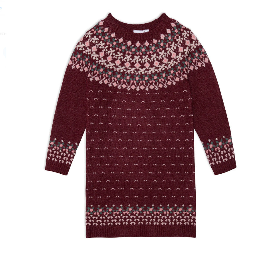 Knitted Long Sleeve Dress Burgundy And Pink Knitted Long Sleeve Dress Burgundy And Pink