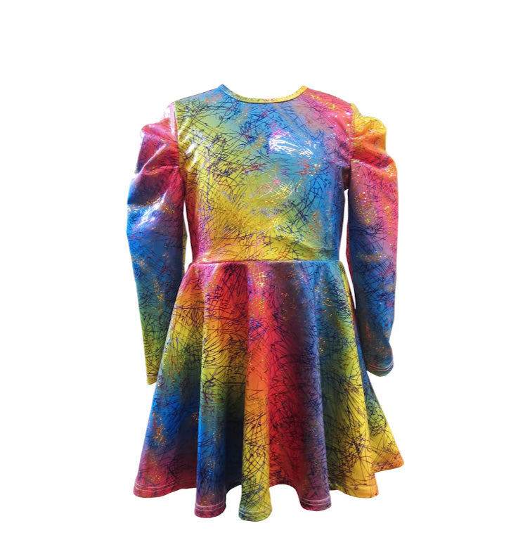 multicolor skater dress Favoffer Girls' Spring-Summer Multicolor Gradient Elegant Skater Dress & Round-Neck Sleeveless Flared Dress for Casual, Party, Dance, Photoshoot 3-14Y