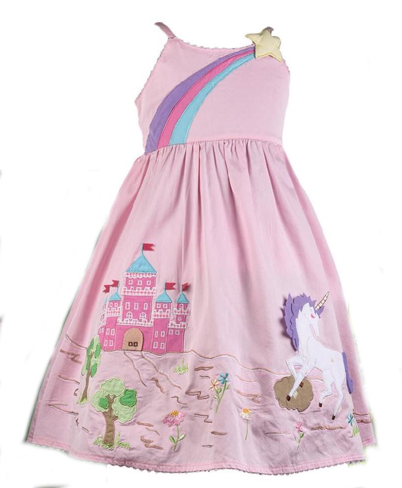 Unicorn Applique Dress By Cotton Kids PINK / 2T Unicorn Applique Dress By Cotton Kids PINK / 2T