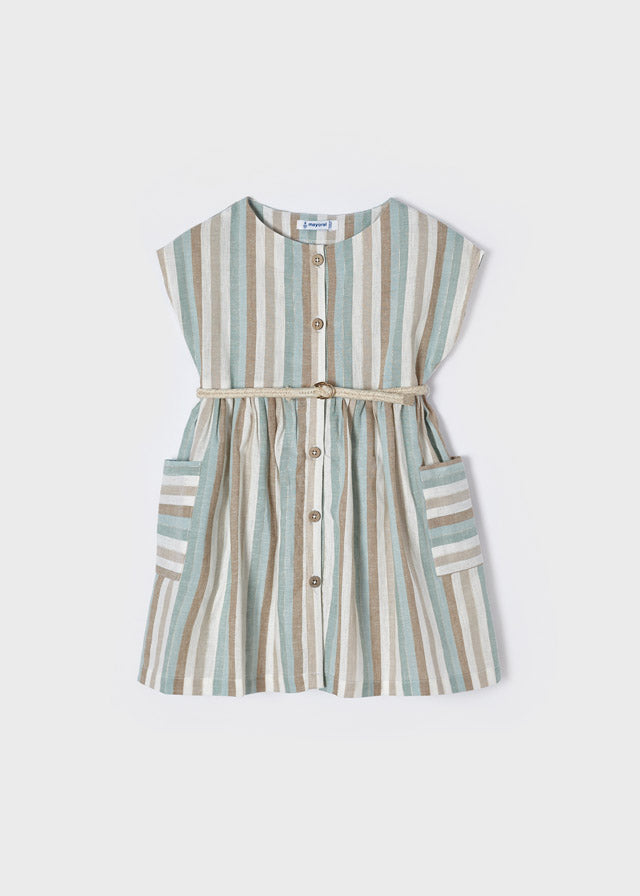 Mayoral-Stripes Linen Dress-3929-58-Jade - 4Y Mayoral-Stripes Linen Dress-3929-58-Jade - 4Y